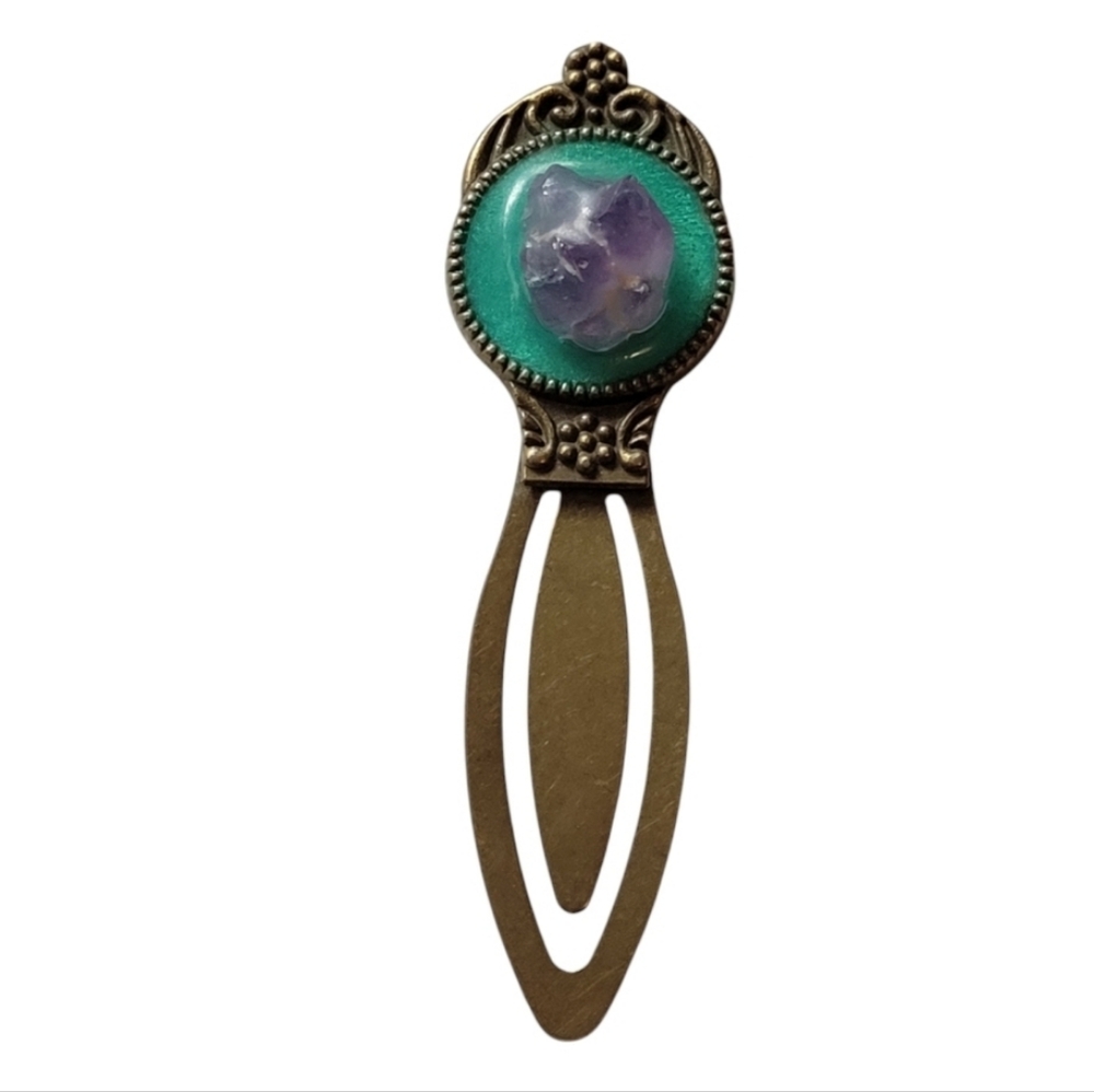 Vintage Style Bronze Bookmark with Amethyst Crystal